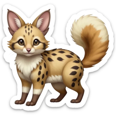 Hyper realistic  beautiful elegant pretty precious cute  Fakémon-Pokémon-opossum-feline-serval-caracal-chinchilla-Furret-Minccino-hybrid-creature with a big fluffy bushy tail (full body) sticker