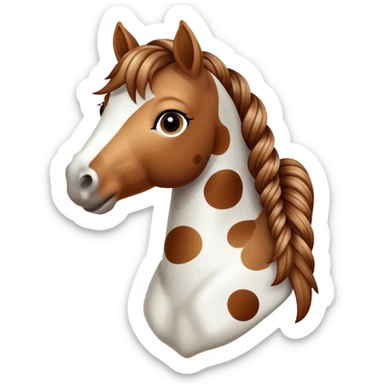 A spotted toy horse with braided mane and friendly expression sticker