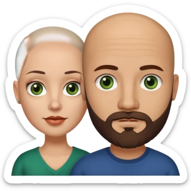 Man beard bald white dark green eyes woman medium hair brown brown eyes latina  sticker