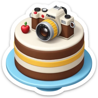 cake with elevated 3/4 top-down isometric camera angle (≈30–35°),
camera positioned above and angled downward, sticker