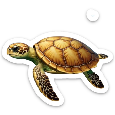 Cinematic Noble Sea Turtle Portrait Emoji, Poised and wise, with a majestic, domed shell adorned with rich, textured patterns and a smooth, ancient body gliding gracefully through the water, deep, reflective eyes exuding calm wisdom, Simplified yet sharp and sophisticated features, highly detailed, glowing with a soft, oceanic glow, high shine, intelligent and graceful, stylized with an air of timeless marine majesty, focused and serene, soft glowing outline, capturing the essence of a watchful and confident sea guardian that appears ready to glide out of the screen with effortless authority! sticker
