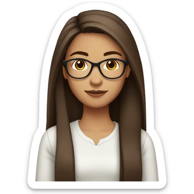 Girl with long, straight brown hair, brown eyes, light skin. And glasses. Thin eyebrows sticker