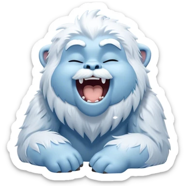 Cinematic Cute Yawning Yeti Portrait Emoji, with a charming, fluffy, snow-dusted figure in gentle whites and cool blues, head tilting back in a wide, endearing yawn with softly closed, peaceful eyes and a content little smile, simplified yet irresistibly adorable, highly detailed with a soft, frosty glow and outline capturing the serene slumber of a yeti! sticker