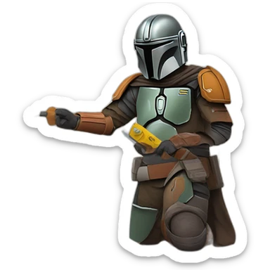 Mandalorian installing tile sticker