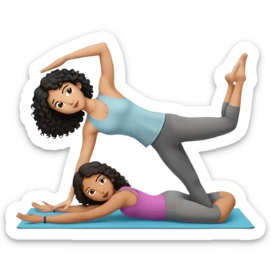 A white guy with black curly hair and an India girl doing yoga together in downward dog sticker