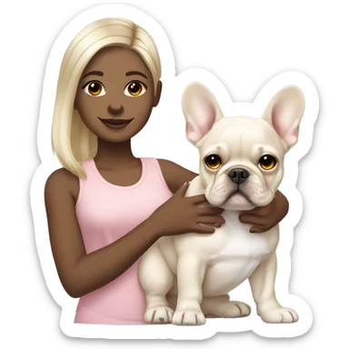 Omre hair girl with beige but whiter French bulldog puppy sticker