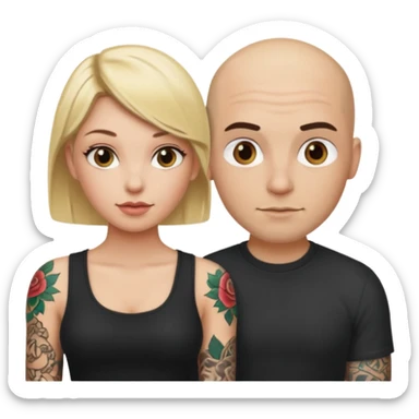 throuple blonde female brunette female with tattoed bald male sticker