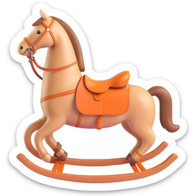 rocking horse, 3D, brown camel leather, Hermès orange accents, no text sticker
