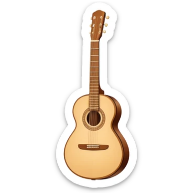 “Flat vector icon of a Cuban tres guitar in three-quarter view, warm brown wood, thick dark outline, minimal details, centered on a soft warm cream or beige rounded-square (or circle) background; outside that shape everything is transparent. High resolution PNG.” sticker