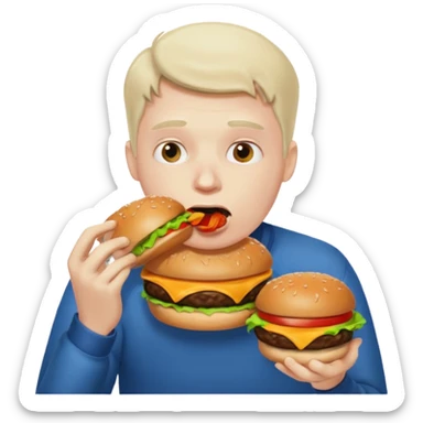really fat obese man eating a burger messily sticker