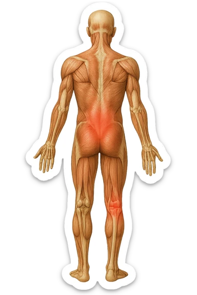 corpo umano anatomico con mal di schiena e al ginocchio, iperrealiùstico 4k sticker