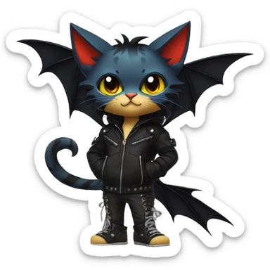Cool Edgy Punk Litten-Nargacuga-Cat with black bat-wing-ears full body sticker