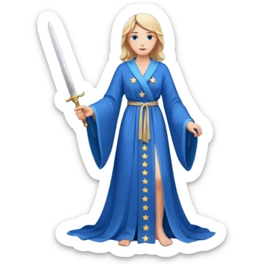 An upright Europe (a tall woman), wearing a blue, flowing robe with stars on the hem, and behind her stands Chancellor Merz, holding a knife toward her back 
you forgot chanccellor merz behind her sticker
