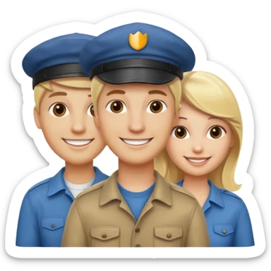 Two blonde women and a man with cap on  sticker