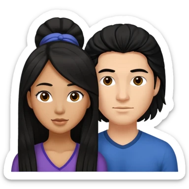 Mixed race couple, white male with mixed female (asian & black)
the female is more asian than she is black, she has long hair and very tanned skin, and black eyes
The male is french, he has thick luscious hair sticker