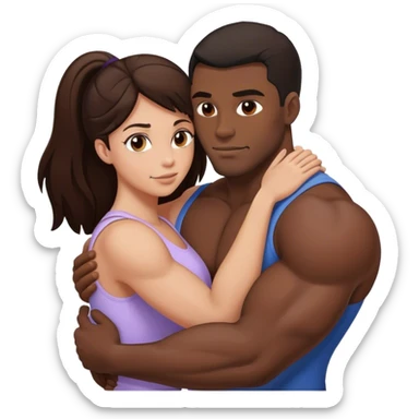 Black man with muscles hug brunette woman sticker