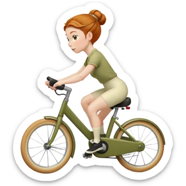 Ginger girl chignon riding olive green stationary bike cream outfit sticker