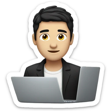 White person with black hair and he is without glass, and he is set over laptop sticker