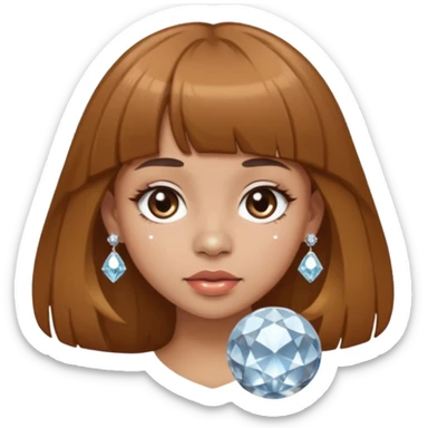 i want an emoji of a girl, with brown bangs and long hair and a diamond ball piercing on the nose sticker