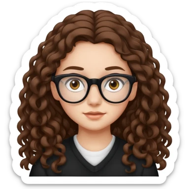 white teen girl with long brown curls, hazel eyes, and black frame glasses sticker