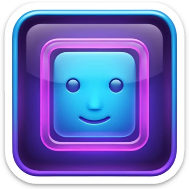 A glowing neon square in shades of blue and purple, transparent background, no face sticker