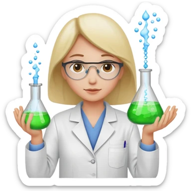 A person in a white coat is experimenting with chemicals. sticker