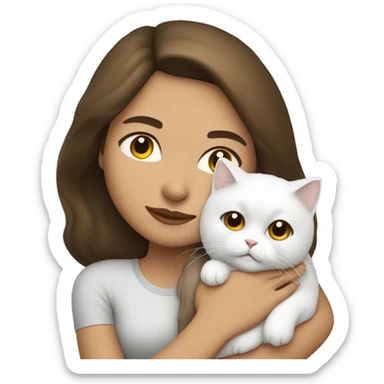 Brunette woman snuggling white Persian cat sticker