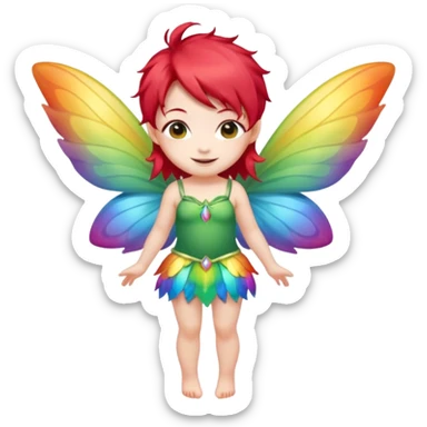 fairy with red hair, rainbow wings, happy, chibi full body sticker