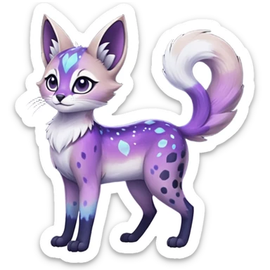 Colorful black-violet-indigo-purple-gradients nebulae nebula starry galactical shiny white-stars-spotted glorious iridescent divine exotic cute cool beautiful realistic Meloetta-caracal-civet-sergal-oncilla-animal-Fakémon-hybrid-fursona (full body) sticker
