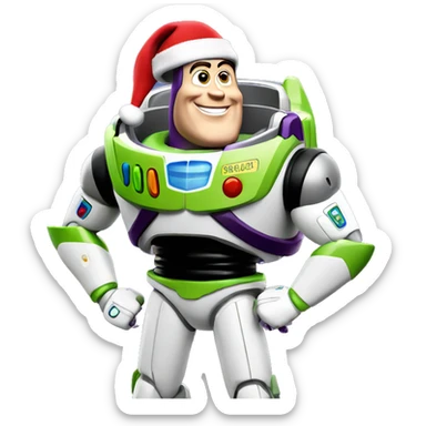 Happy buzz lightyear wearing a Santa hat sticker