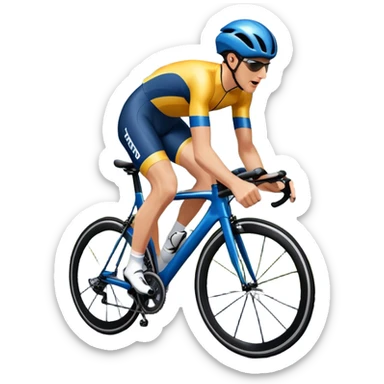 An icon featuring a sleek racing bicycle with aerodynamic wheels on a winding road. The background showcases a scenic mountain landscape, a bright blue sky, and a cheering crowd near the track. Transparent background emphasizes the speed, endurance, and thrill of cycling. sticker