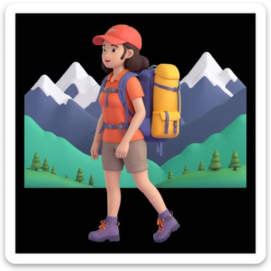 portrait of girl back packing mountains in background, close up pose sticker