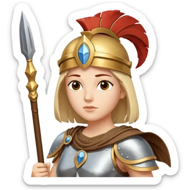 Athena is the Greek goddess of disciplined, strategic warfare, calm, commanding figure leading with intelligence not force. wears light armour carries a spear, symbolising protection precise judgement. warrior of strategy, not aggression, embodying clarity, foresight and decisive action. sticker