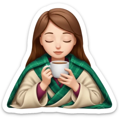 brown-haired white girl inside a blanket sipping coffee eyes closed sticker