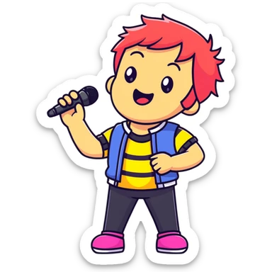 Fanloid Xydrick idol character singing with microphone, colorful concert outfit sticker