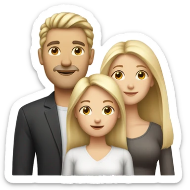 White family, 1 mom with dark hair, 1 dad with Blonde hair, 1 girl with long blonde hair sticker