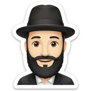 Jewish man with large beard, black hat, payot, smiling sticker
