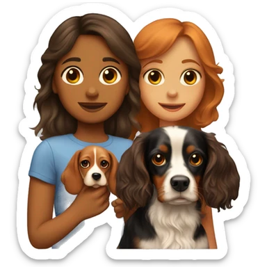 girl with a daschund, cocker spaniel and cavalier king charles sticker