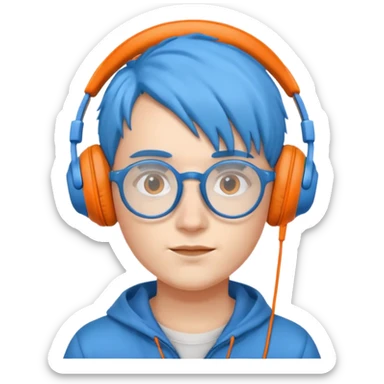 blue haired orange headphone wearing spectacled sticker