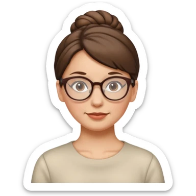 woman with brown hair in a bun and glasses, white European slightly older sticker