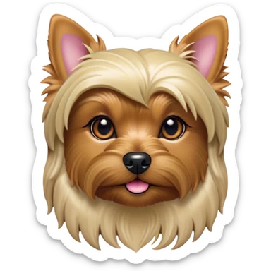 Cinematic Noble Yorkshire Terrier Portrait Emoji, Exuding refined charm and dignified poise, with a lustrous, silky fur in rich, deep hues, alert eyes and a confident expression, simplified yet exquisitely detailed, glowing with a soft, aristocratic radiance, high shine, embodying intelligent grace and classic elegance, soft glowing outline, capturing the essence of a regal Yorkshire Terrier ready to rule the screen with effortless sophistication! sticker