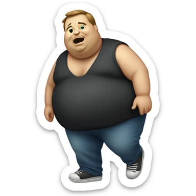 Morbidly obese man rolling along sticker