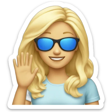 blonde girl with blue sunglasses waving sticker