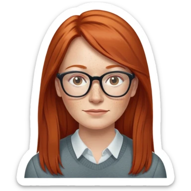 middle age Red head with freckleslong straight hair pale skin wearing glasses sticker