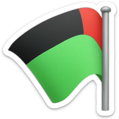 Flag with two horizontal green stripes at the top, red at the bottom and a horizontal black triangles sticker