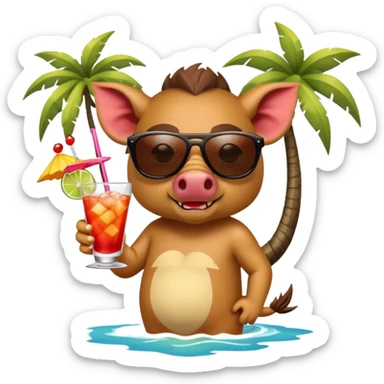 Razorback pick drinking a cocktail on an island sticker