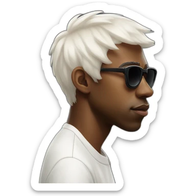 tyler the creator with a short white wig and dark sunglasses looking looking slightly annoyed side view sticker