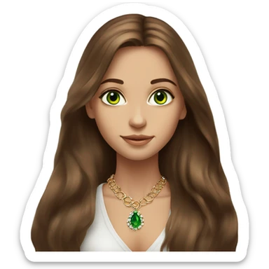 beautiful green eyed girl with beautiful long brown hair, that look like a super model, with jewellery  sticker