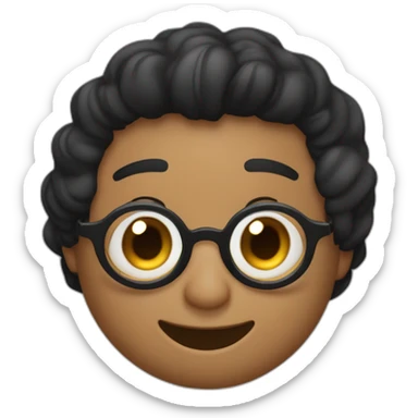 Hombre de pelo negro, ojos negros, piel trigueña, pelo corto peinado hacia la derecha, lentes negros para la vista, sonrisa alineada, luna en la parte i quina de la nariz sticker