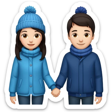 date night christmas couples, dark hair, holding hands, looking at each other, wearing a winter outfits sticker